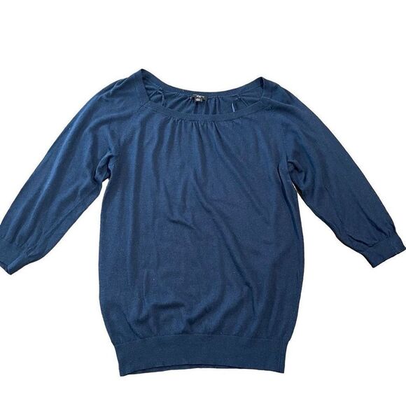 Ann Taylor Navy Blue 3/4 Length Shirt - Picture 3 of 6